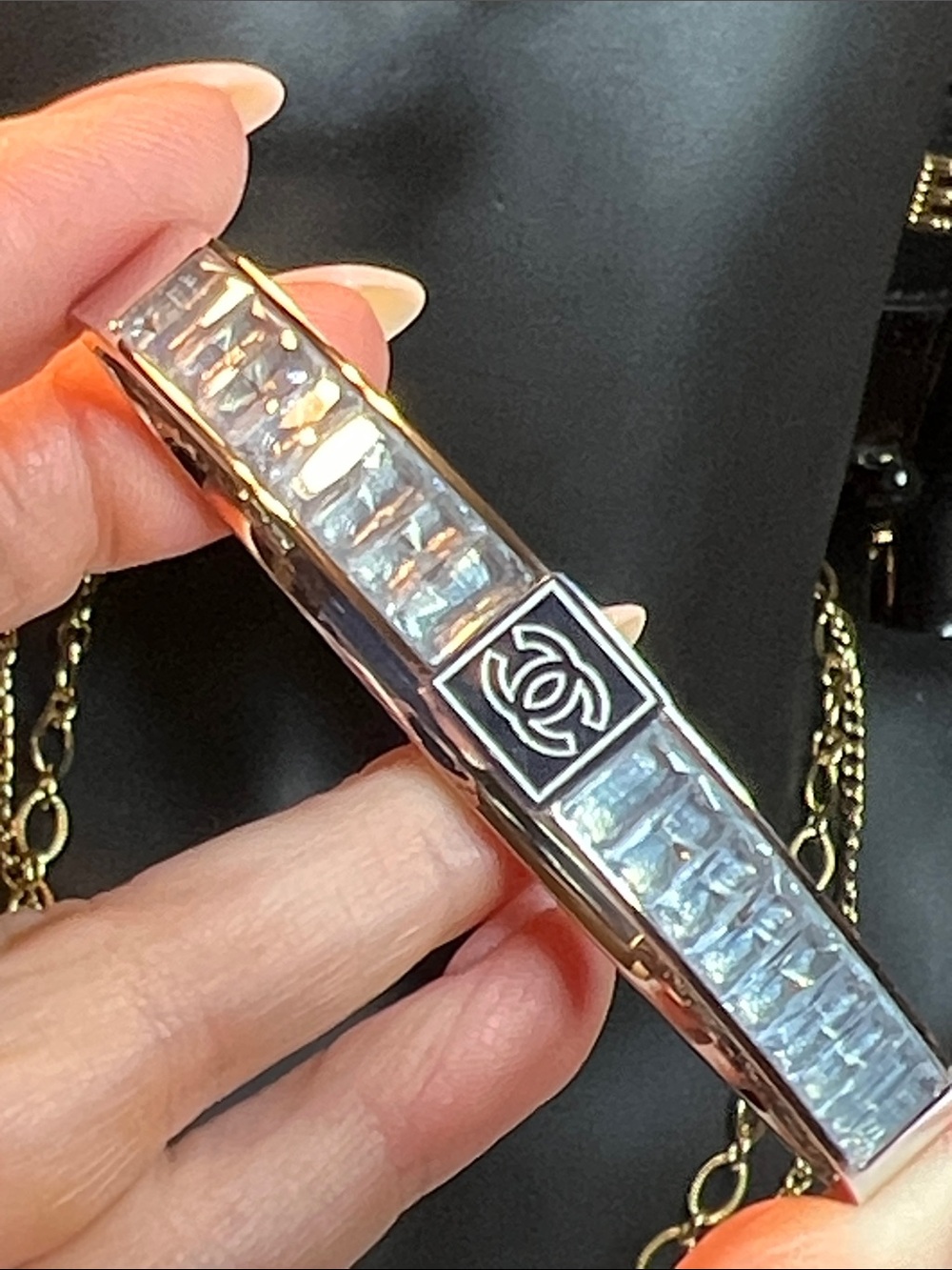 Silver Iridescent Crystal Bangle with CC Logo